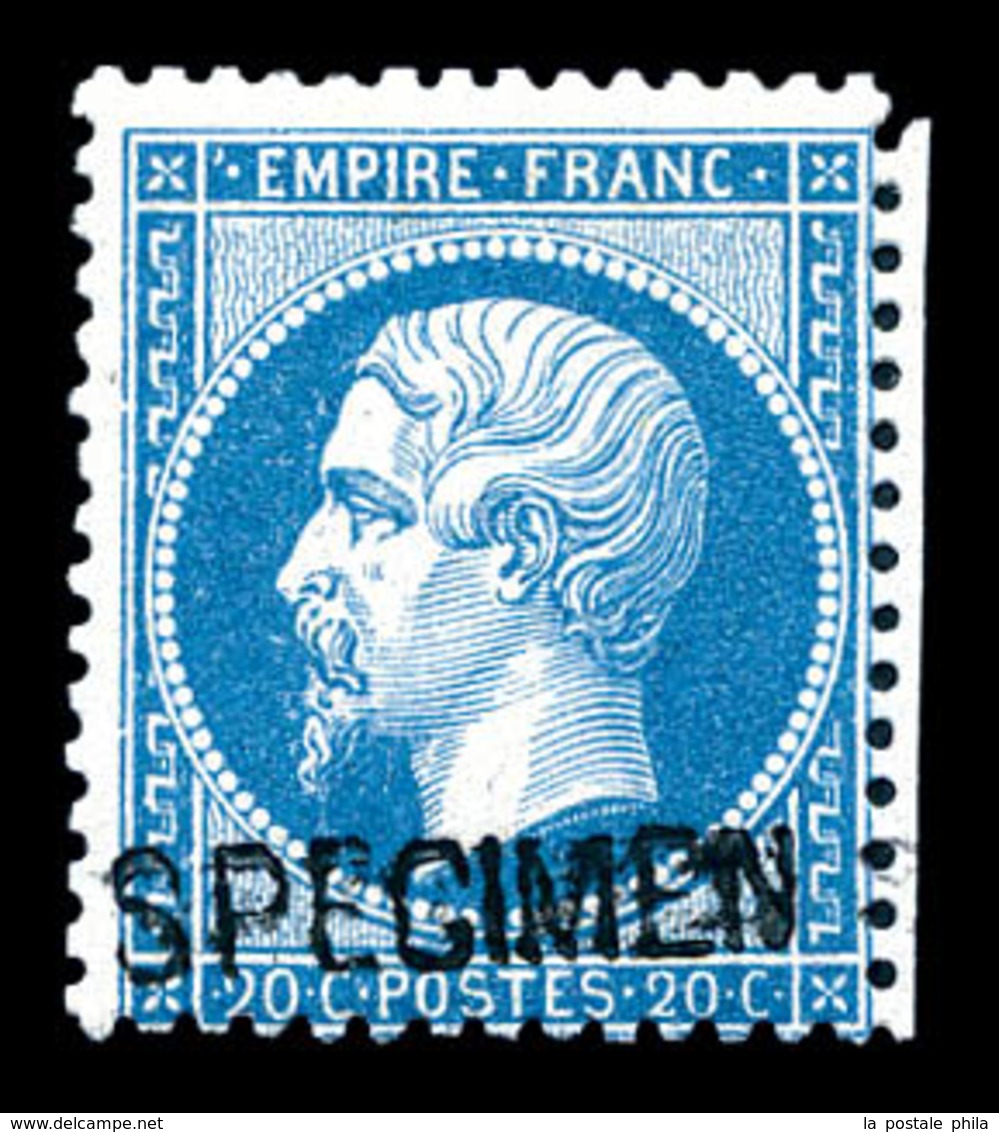 * N°22d, 20c Bleu Surchargé 'SPECIMEN'. TB   Qualité: *   Cote: 400 Euros - 1862 Napoléon III