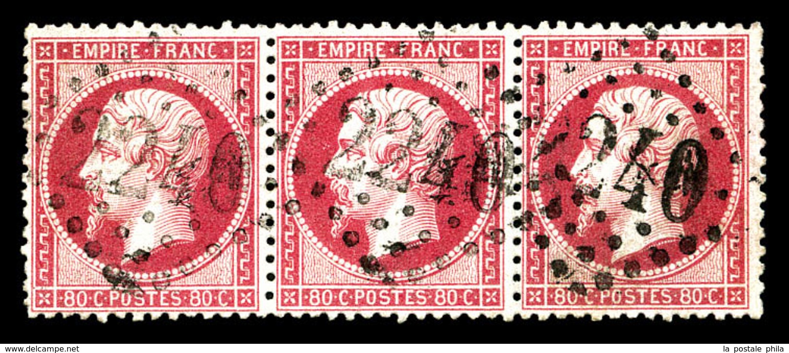 O N°24, 80c Rose, Bande De 3. TB (signé Scheller)   Qualité: O   Cote: 200 Euros - 1862 Napoleon III