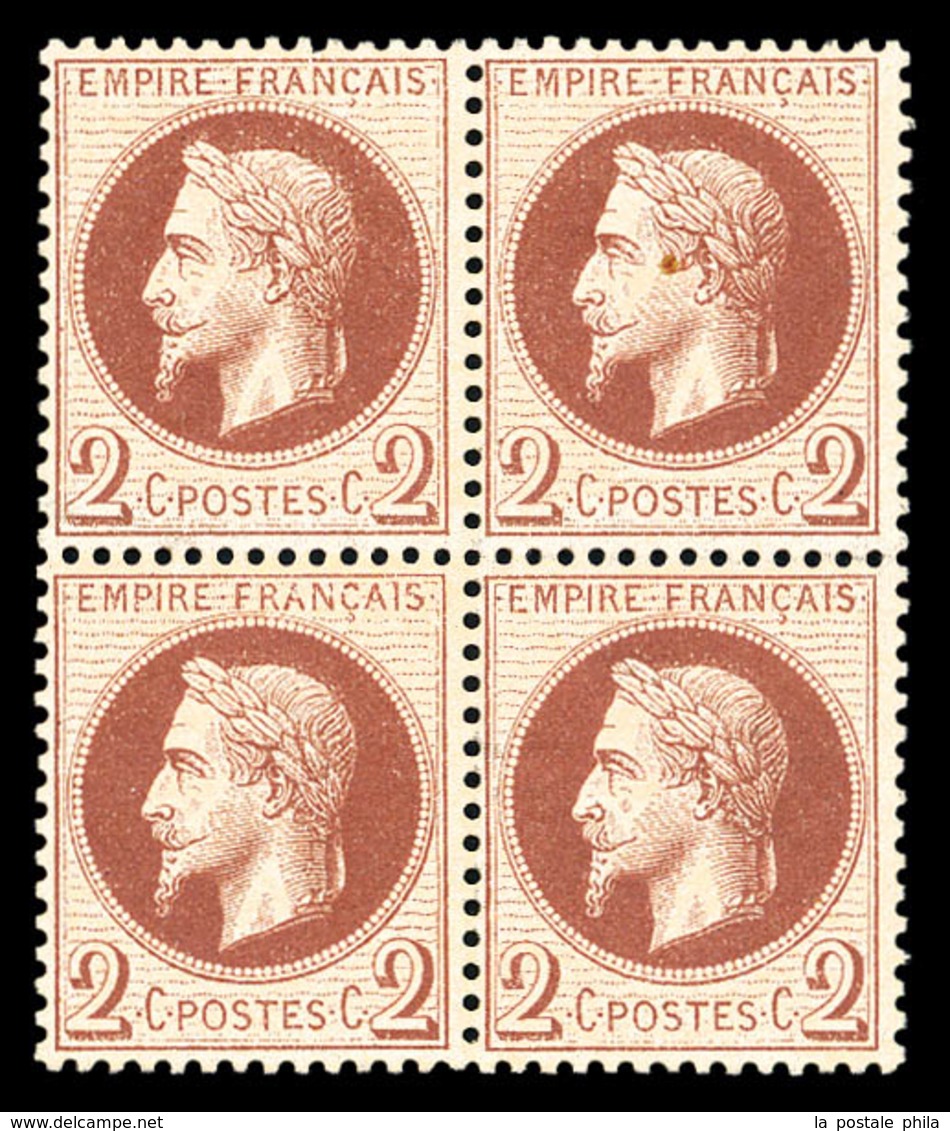 ** N°26Aa, 2c Chocolat Type I, Bloc De Quatre (2ex*), Très Frais. TTB (certificat)   Qualité: ** - 1863-1870 Napoleone III Con Gli Allori