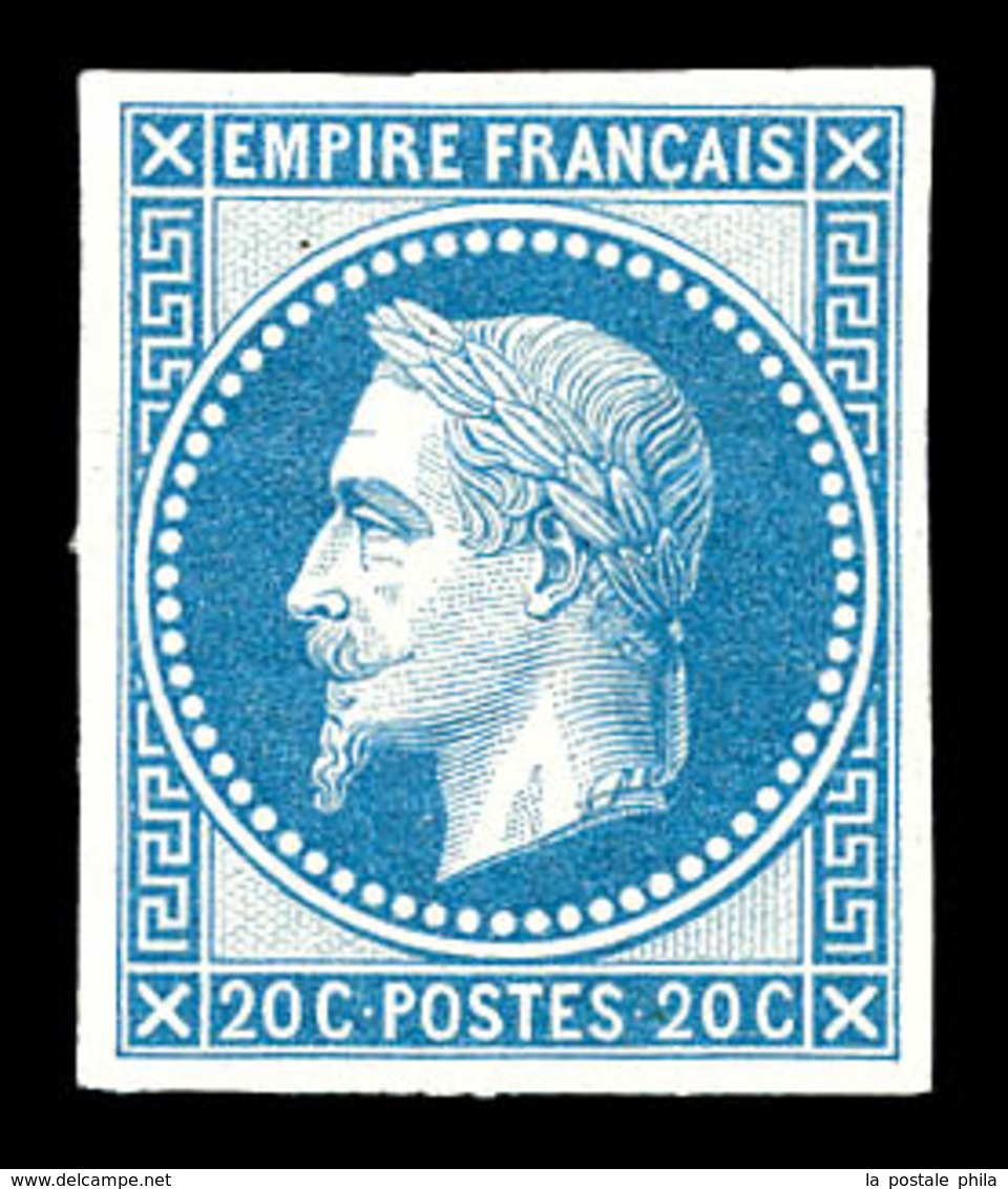 * N°29Ab, Rothschild, 20c Bleu Non Dentelé, Imperfection De Gomme Sinon Beau (signé Brun)   Qualité: *   Cote: 500 Euros - 1863-1870 Napoléon III Lauré