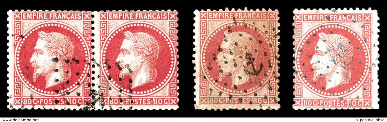 O N°32, 80c Rose Obl Ancre Sur 4 Ex Dont Paire. TB   Qualité: O   Cote: 160 Euros - 1863-1870 Napoléon III Lauré