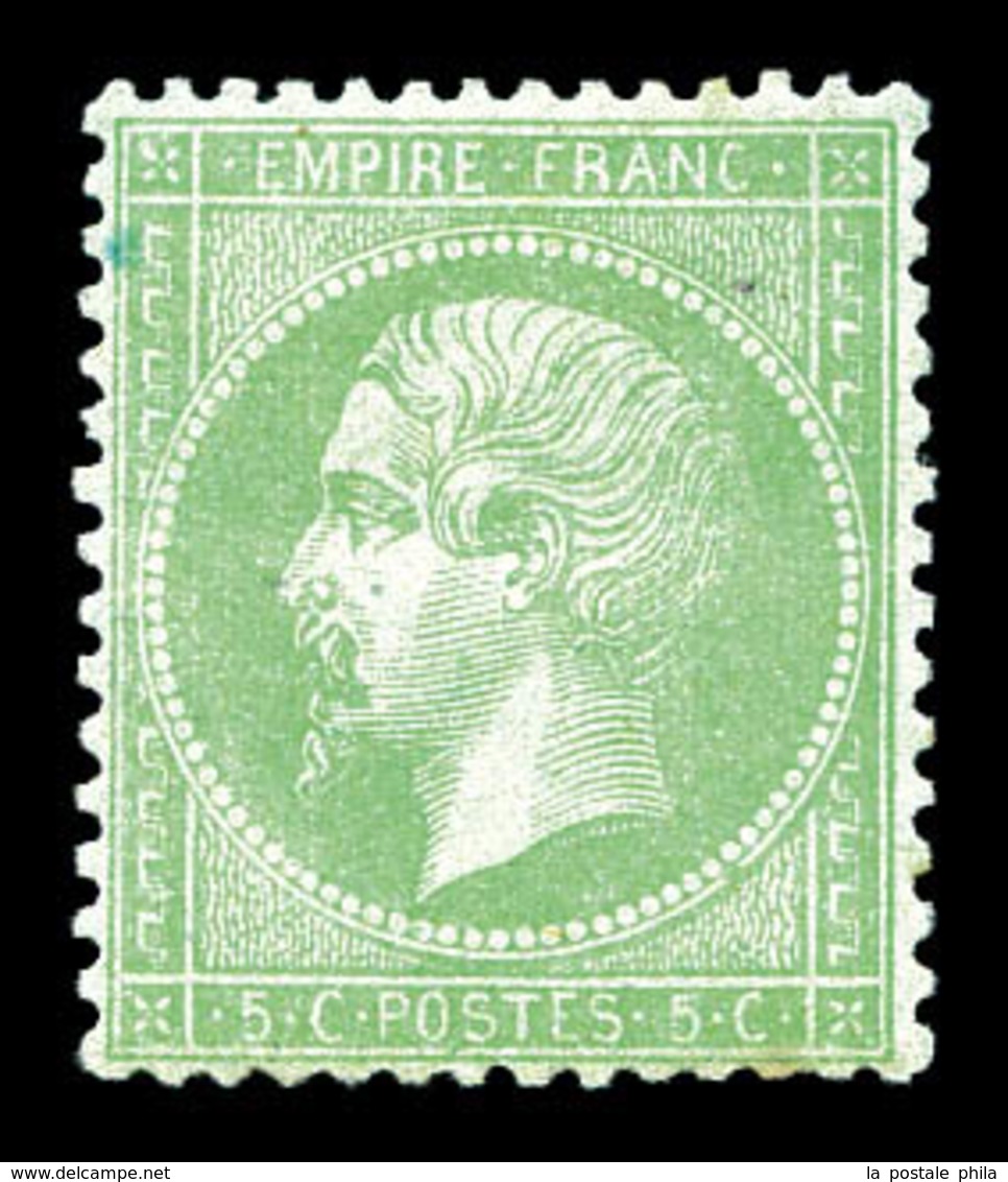 * N°35, 5c Vert Pâle Sur Bleu, Leger Pli Horizontal. TB (certificat)   Qualité: *   Cote: 4500 Euros - 1863-1870 Napoléon III Lauré