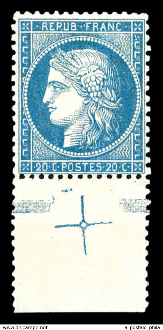 * N°37, 20c Bleu Bdf Avec Croix De Repère. TTB (signé Calves/certificat)   Qualité: *   Cote: 500 Euros - 1870 Siège De Paris