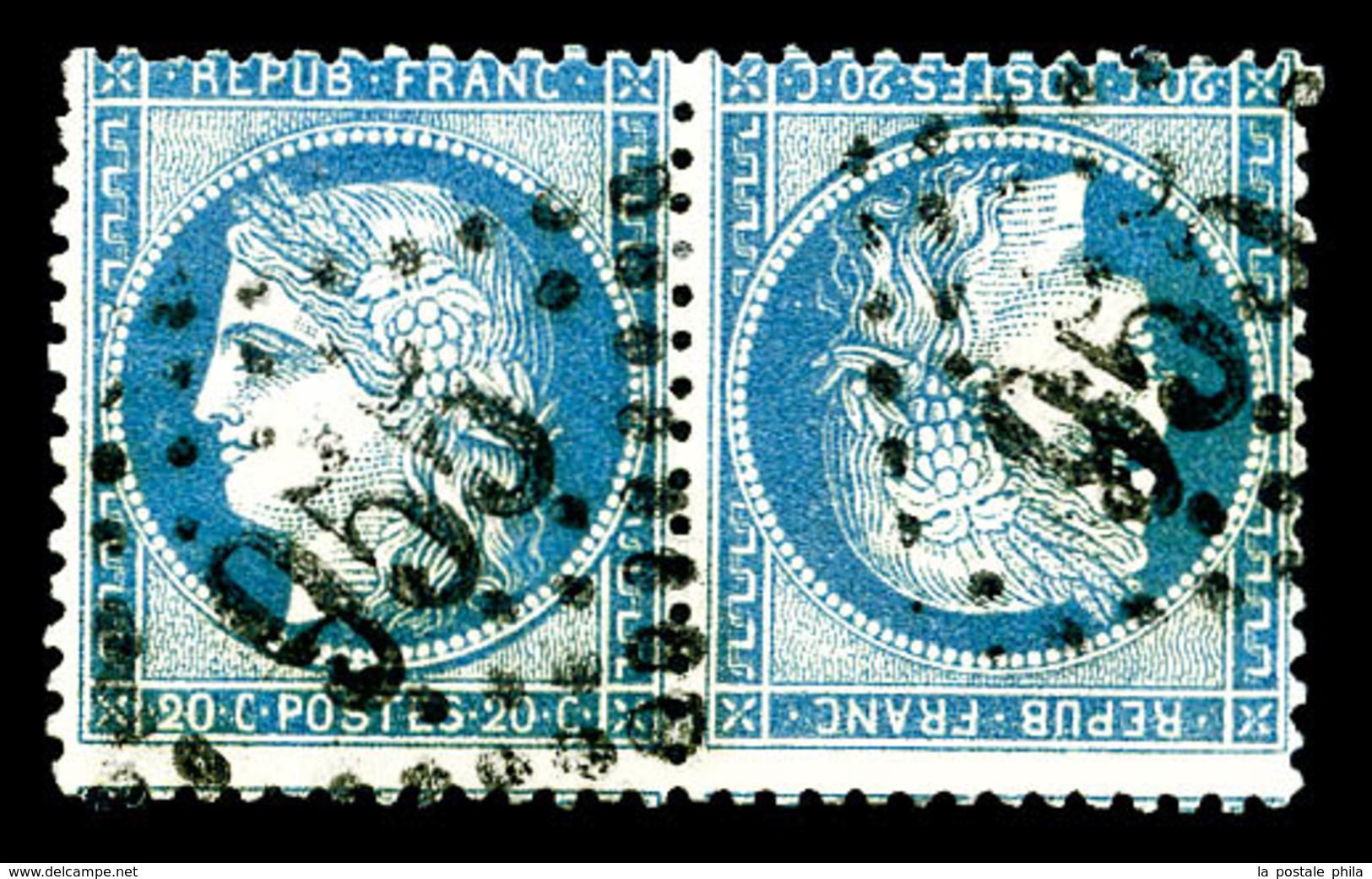 O N°37d, 20c Bleu Sur Jaunâtre En PAIRE TÊTEBÊCHE Obl GC 955, TB (signé Scheller/certificat)    Qualité: O   Cote: 2500  - 1870 Belagerung Von Paris