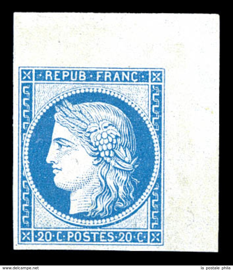 * N°37f, Granet, 20c Bleu, Coin De Feuille, Fraîcheur Postale, SUP (signé/certificat)   Qualité: *   Cote: 500 Euros - 1870 Siège De Paris