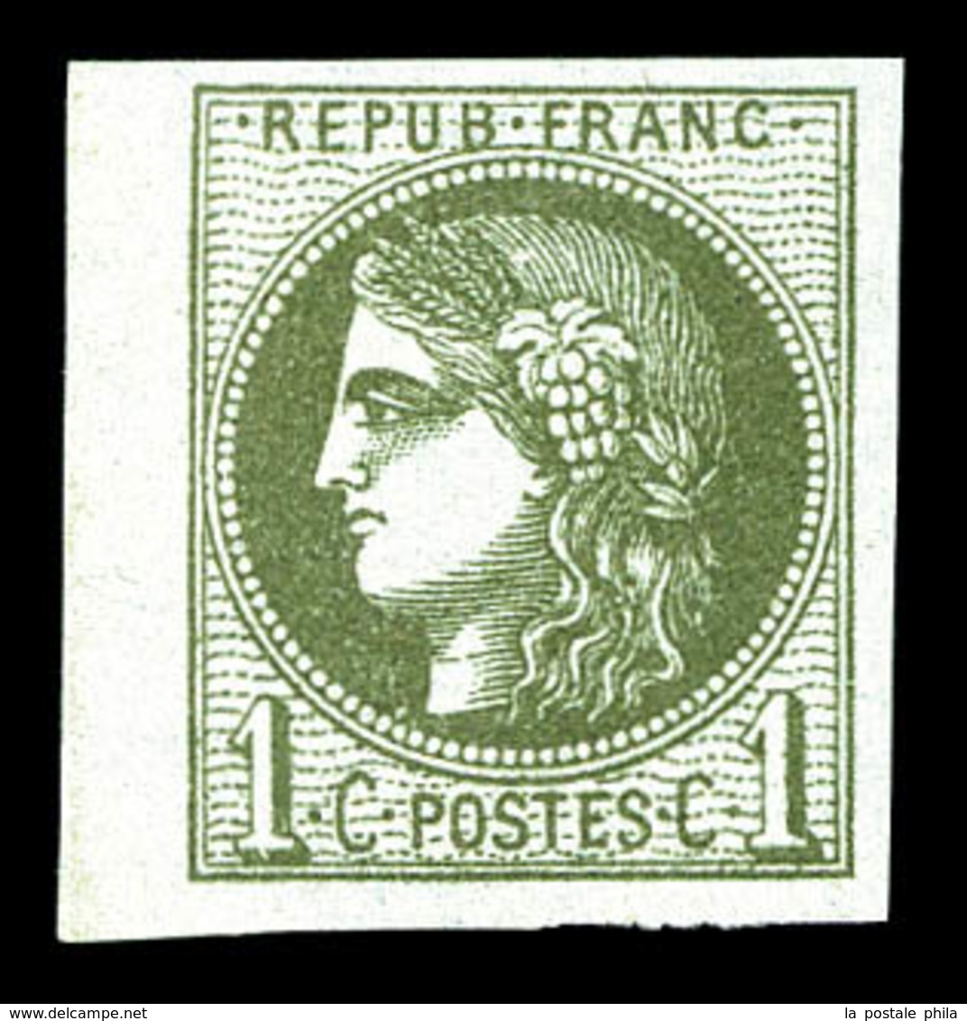 ** N°39A, 1c Olive Report 1 Bdf, Fraîcheur Postale, SUP (certificat)   Qualité: ** - 1870 Emissione Di Bordeaux