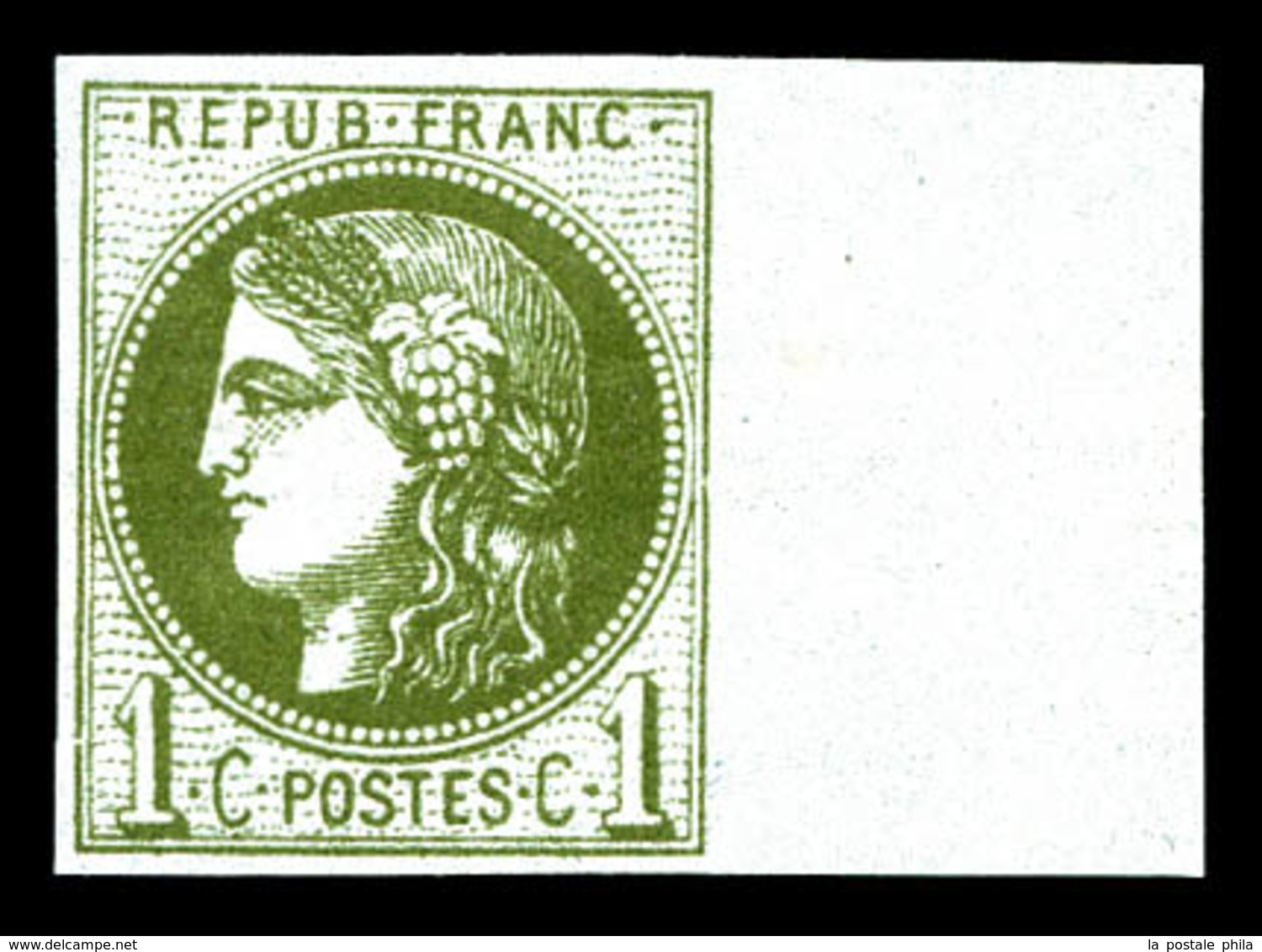 * N°39B, 1c Olive Report 2, Bdf Latéral Droit. TTB   Qualité: *   Cote: 225 Euros - 1870 Bordeaux Printing