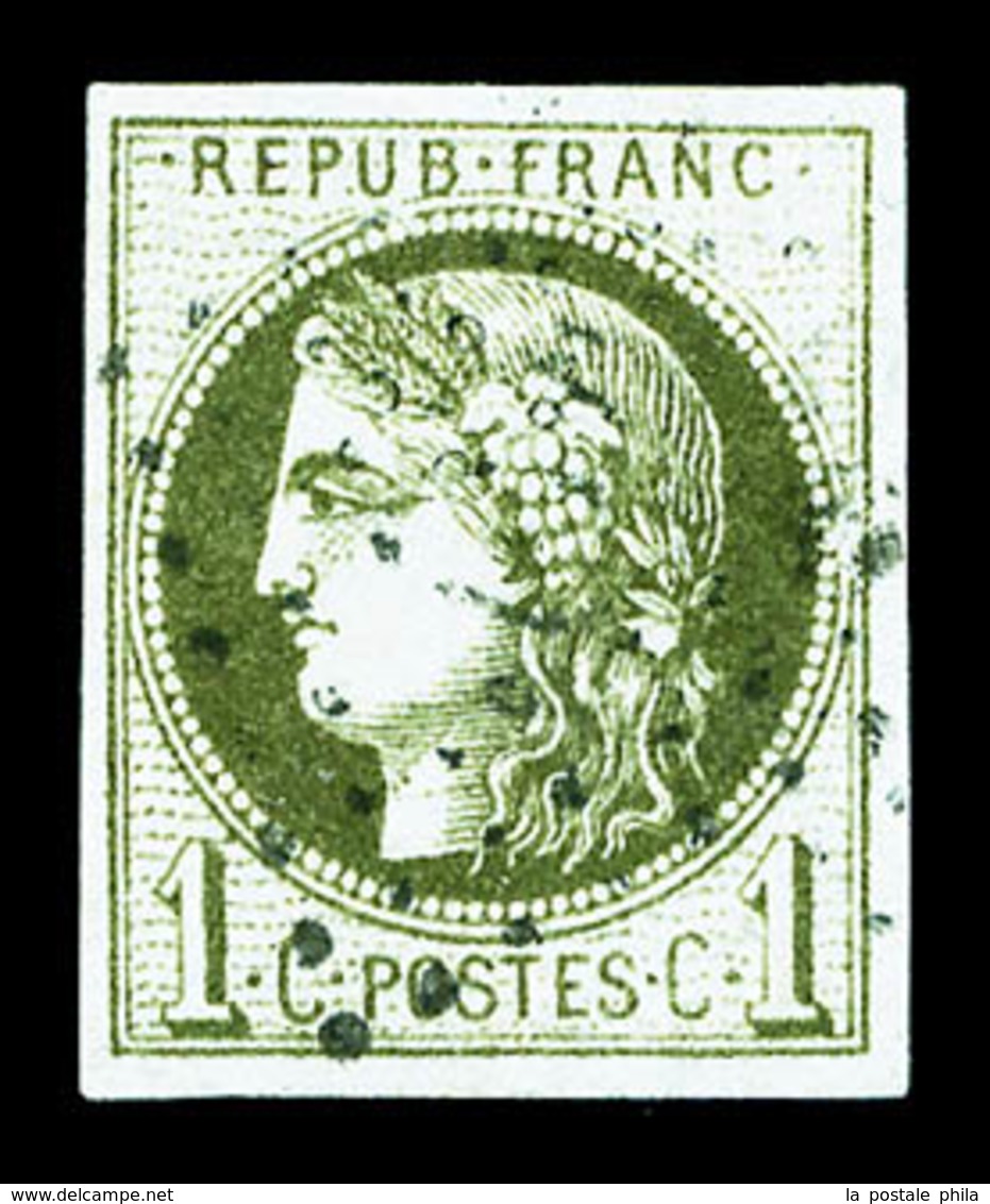 O N°39B, 1c Olive Report 2 Oblitération Ancre, TTB   Qualité: O   Cote: 700 Euros - 1870 Bordeaux Printing