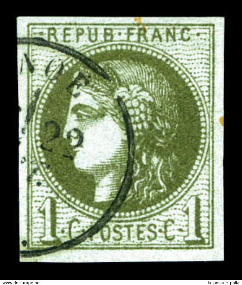 O N°39Cb, 1c Olive Foncé Report 3. TTB (signé)   Qualité: O   Cote: 230 Euros - 1870 Bordeaux Printing