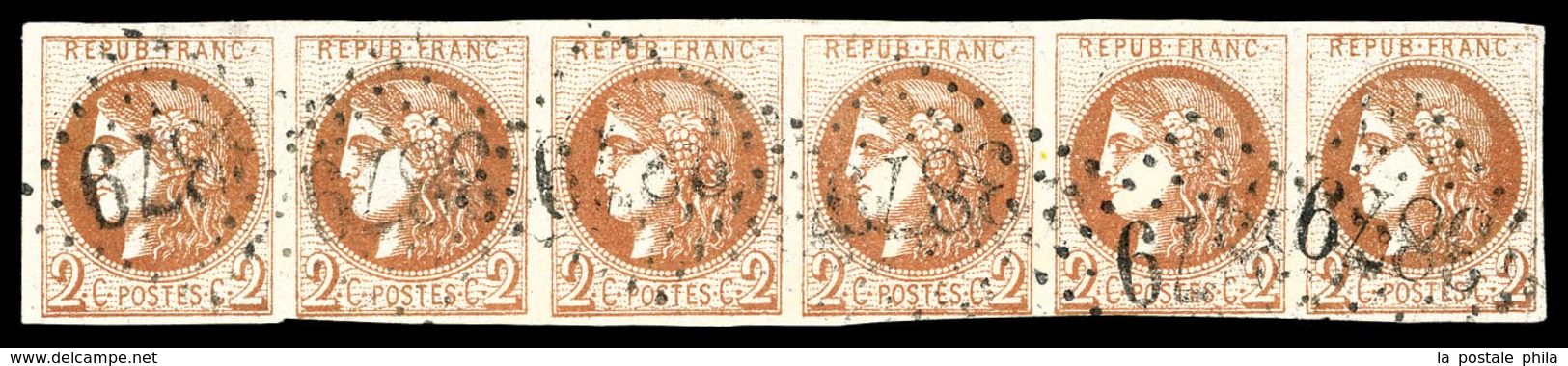 O N°40B, 2c Brunrouge, Bande De 6 Obl GC 3879, Très Jolie Pièce. SUP. R. (signé Calves/certificat)   Qualité: O - 1870 Bordeaux Printing