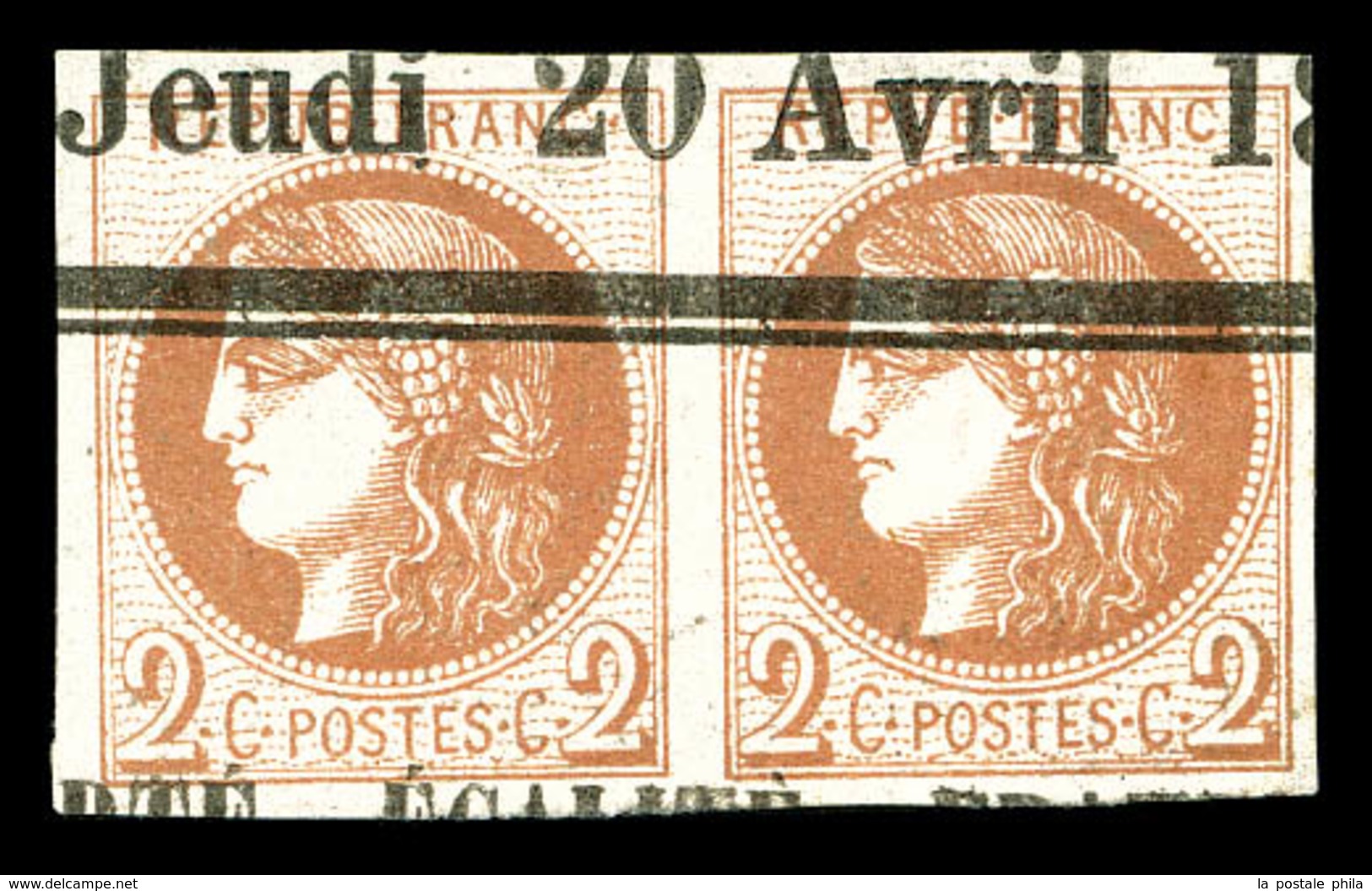 O N°40B, 2c Brunrouge En Paire Obl Typographique Des Journaux. SUP (signé Brun/certificat)   Qualité: O - 1870 Ausgabe Bordeaux