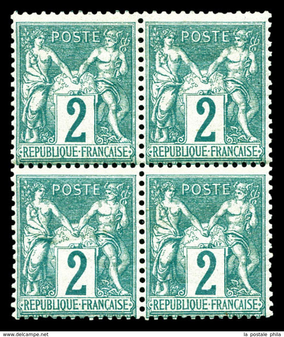 ** N°62, 2c Vert Type I, Bloc De Quatre (2ex*), Fraîcheur Postale. SUPERBE. R.R (certificat)   Qualité: ** - 1876-1878 Sage (Type I)