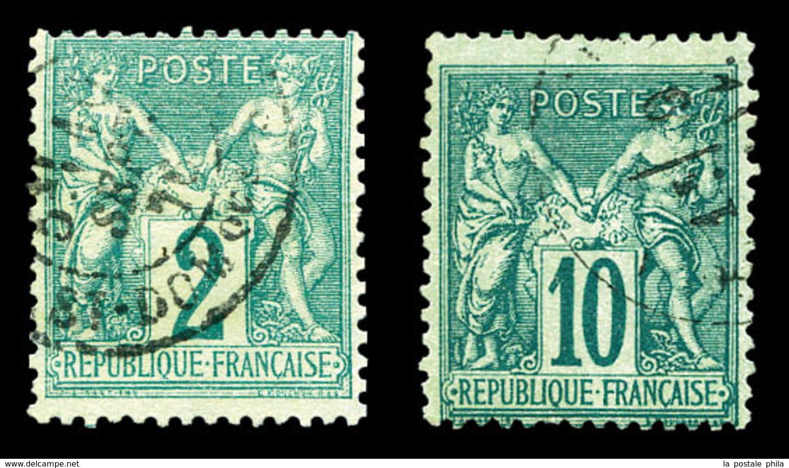 O N°62/76, 2c Vert Type I Et 10c Vert Type II, TB   Qualité: O   Cote: 665 Euros - 1876-1878 Sage (Tipo I)