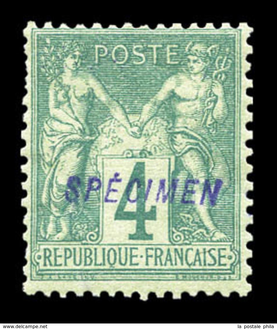 * N°63, 4c Vert, Surchargé 'SPECIMEN', 2 Dents Courtes. TB. R. (certificat)   Qualité: * - 1876-1878 Sage (Type I)