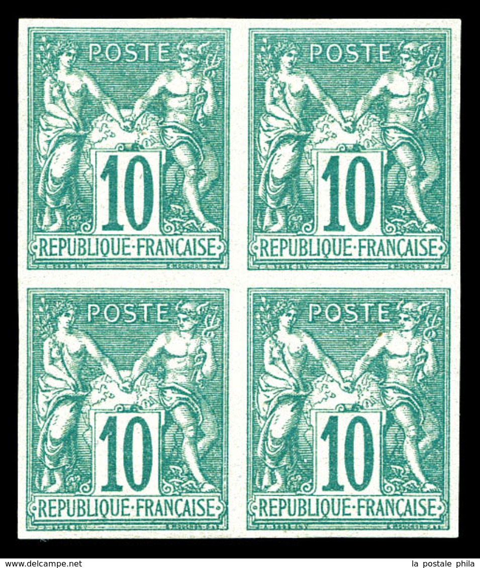 ** N°65a, 10c Vert Type I Non Dentelé, Bloc De Quatre (2ex*). SUP (certificat)   Qualité: ** - 1876-1878 Sage (Tipo I)