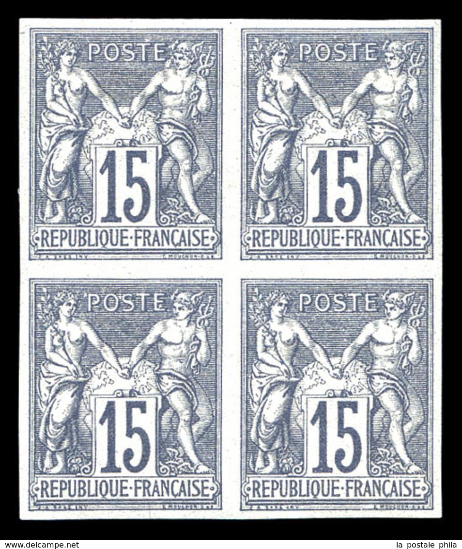 ** N°66a, 15c Gris Type I Non Dentelé, Bloc De Quatre (2ex*), Fraîcheur Postale. SUP (certificat)   Qualité: ** - 1876-1878 Sage (Type I)