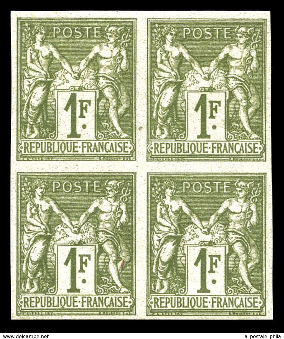 ** N°72a, 1f Bronze Type I Non Dentelé En Bloc De Quatre (2ex*), Fraîcheur Postale. SUP (signé Calves/certificat)   Qual - 1876-1878 Sage (Type I)