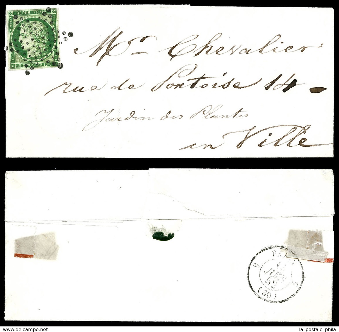 O N°2, 15c Vert Obl étoile Sur Petite Lettre Locale De Paris, TTB (certificat)   Qualité: O   Cote: 1850 Euros - 1849-1876: Période Classique