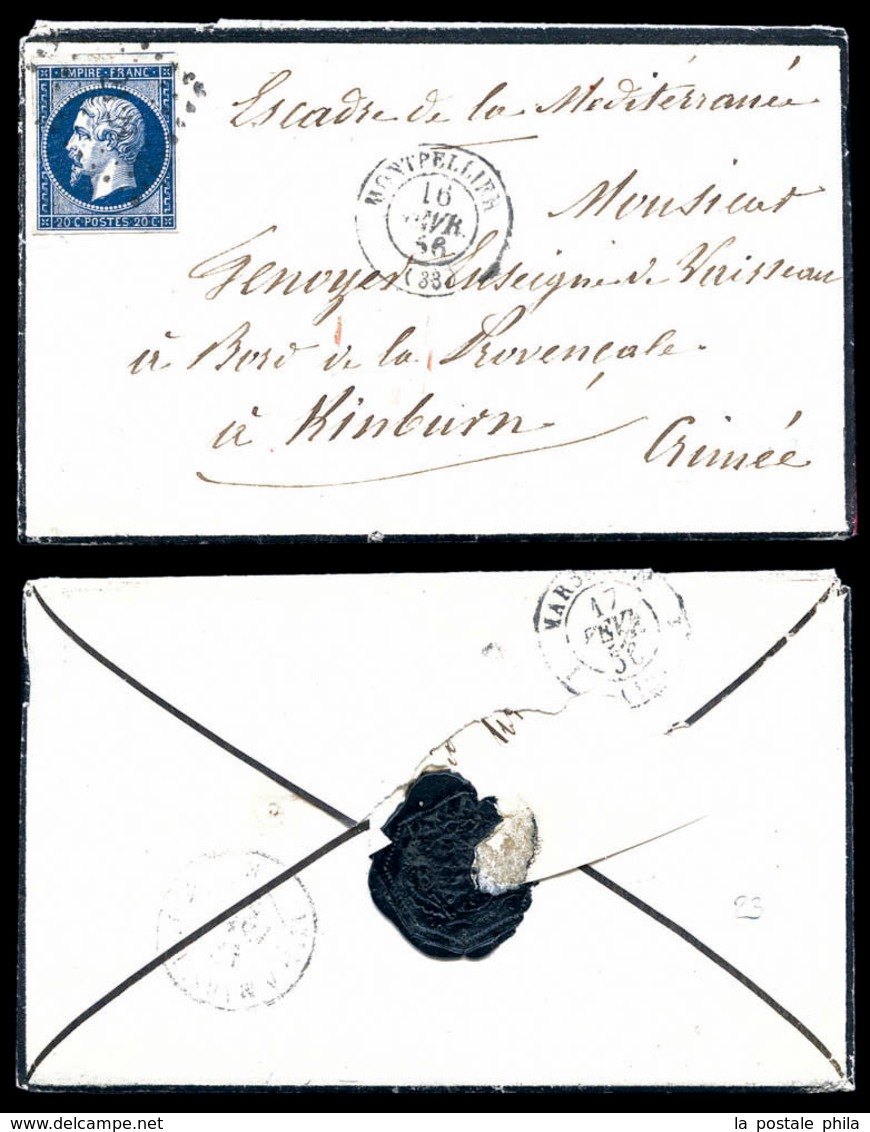 O N°14, 20c Bleu Sur Lettre Au Tarif Militaire De Montpellier Pour Kinburn (Crimée). SUP   Qualité: O - 1849-1876: Période Classique