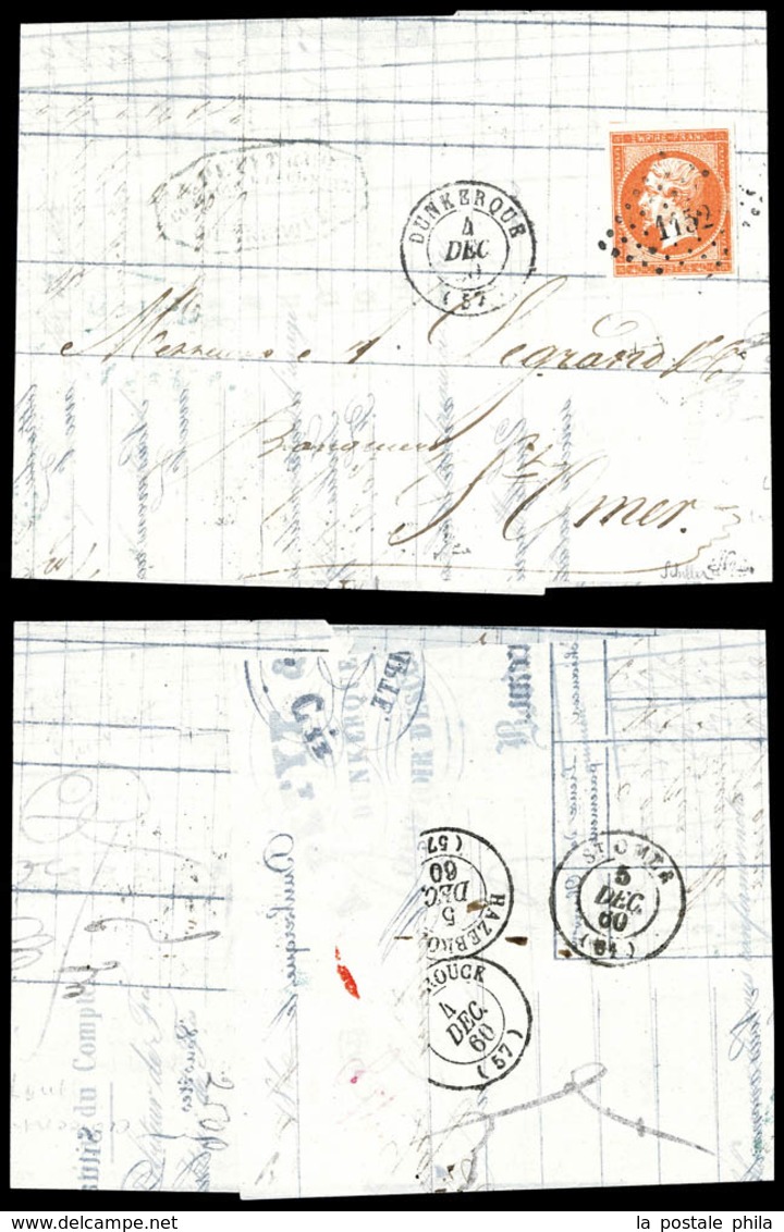 O N°16, 40c Orange. IMPRESSION DOUBLE. Oblitéré Petits Chiffres '1152' Sur Lettre Avec Petit Cachet à Date De Dunkerque. - 1849-1876: Classic Period