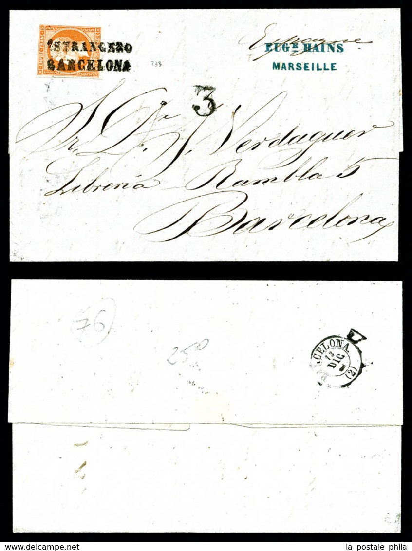 O N°16, 40c Empire Obl 'ESTRANGERO BARCELONA' Sur Lettre De Marseille Le 11 Dec 61 Pour Barcelone, Arrivée Le 13 Dec 61. - 1849-1876: Classic Period