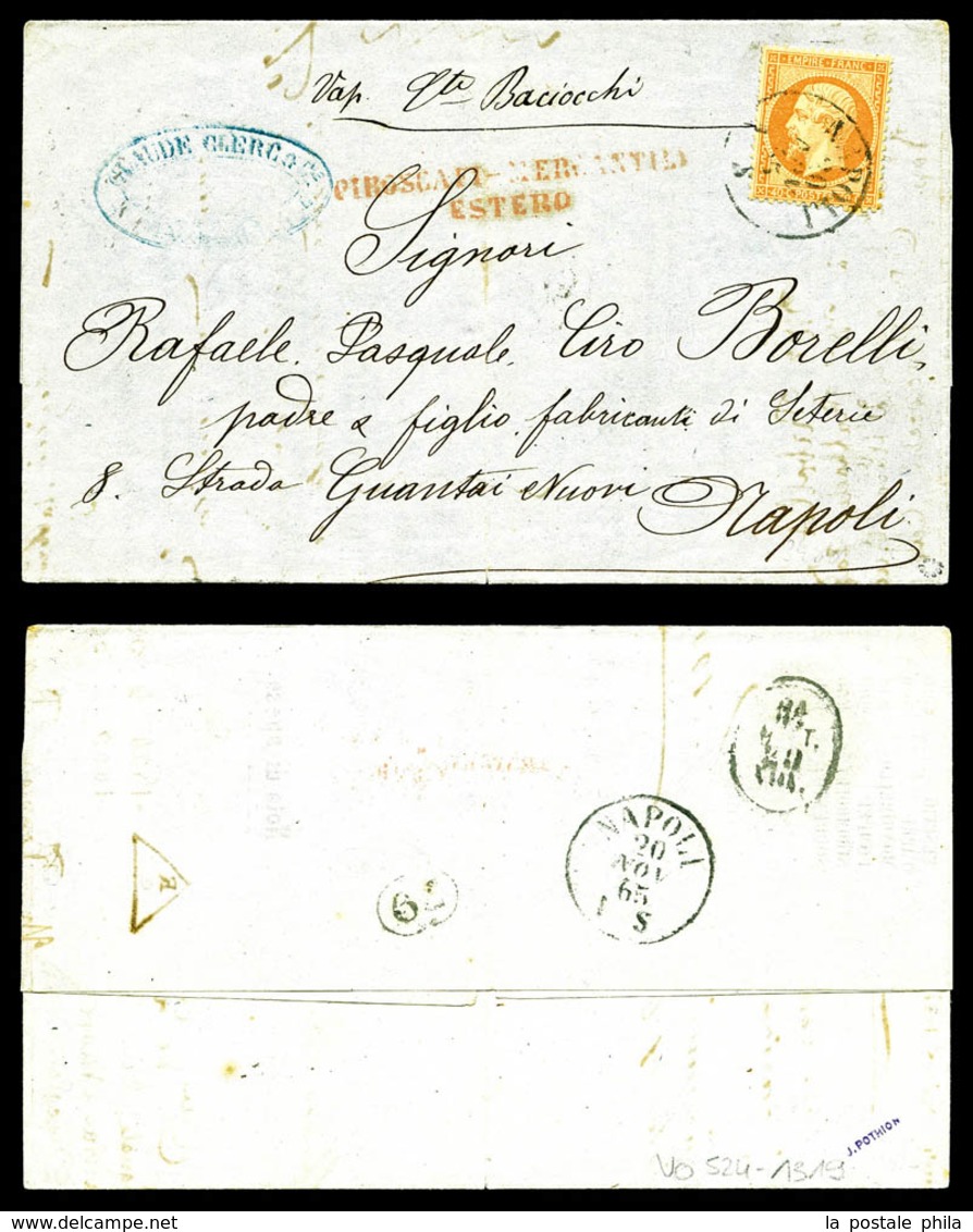 O N°23, 40c Orange Obl Càd De Naples + Griffe Rouge 'PIROCAFIMERCANTILI/ESTERO' Sur Lettre Du 15 Nov 65 Au Départ De Mar - 1849-1876: Classic Period
