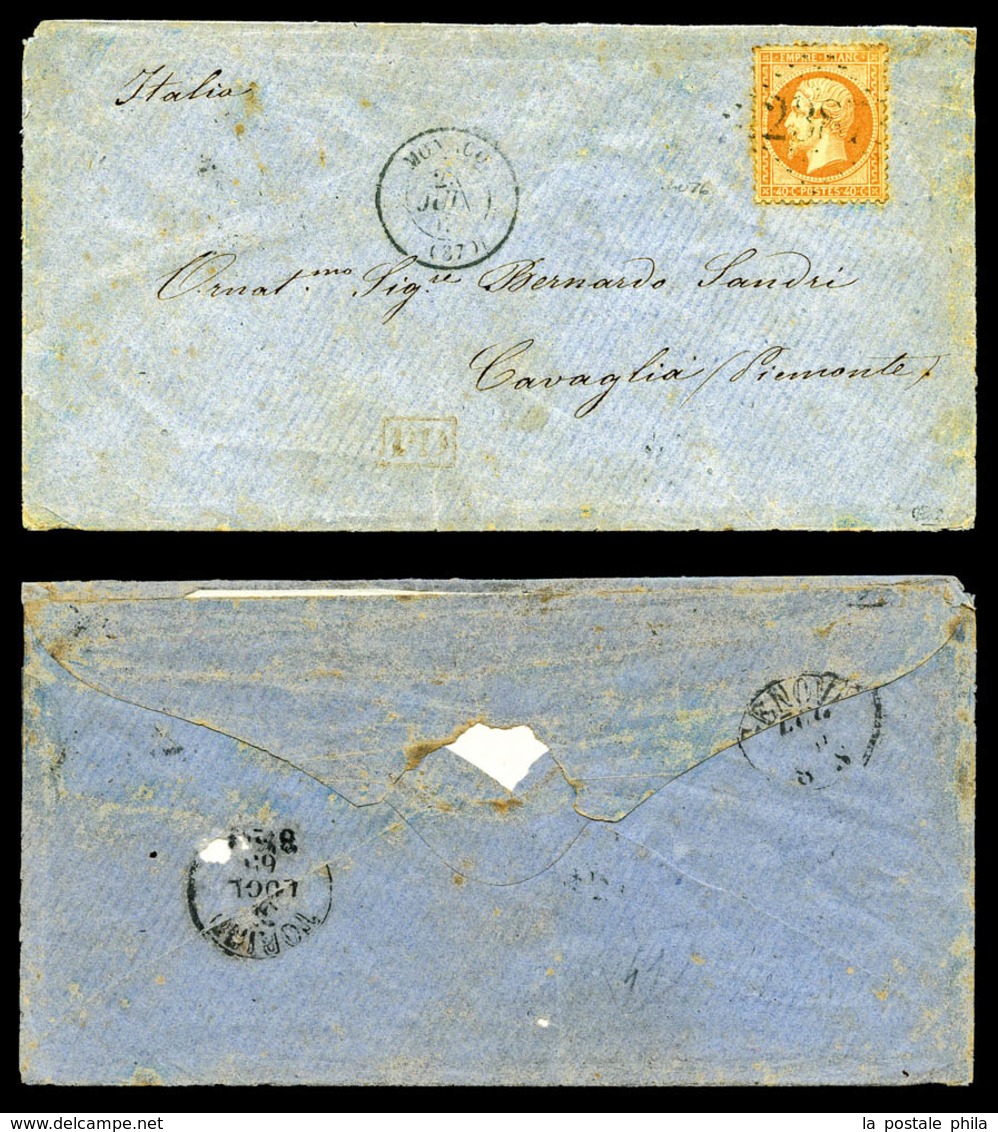 O N°23, 40c Orange Obl GC 2387 Au Départ De MONACO Le 23 Juillet 65 Pour L'Italie, Au Verso Càd De Passage à Gênes Et Tu - 1849-1876: Classic Period