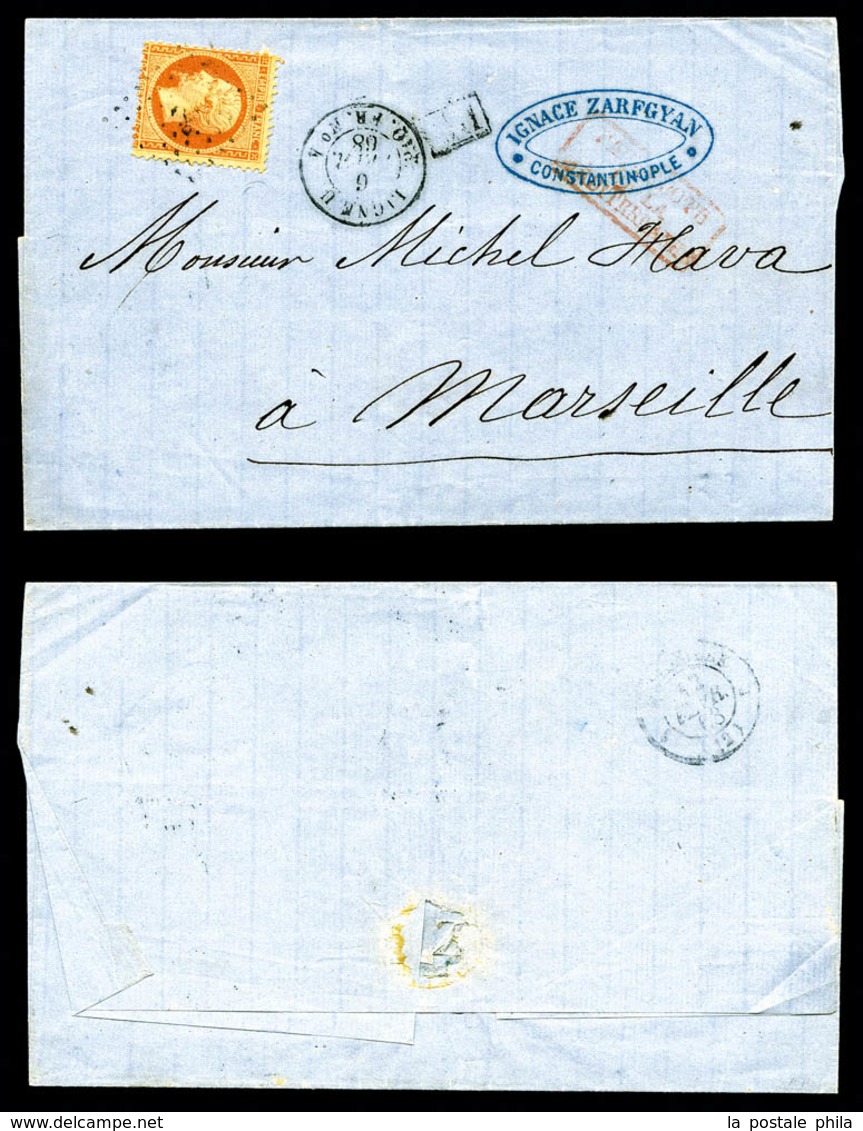 O N°23, 40c Orange Obl Ancre + Càd 'Ligne U Paq FR. U N°4' Sur Lettre De Constantinople Le 5 Fev 68 Pour Marseille. TTB  - 1849-1876: Classic Period