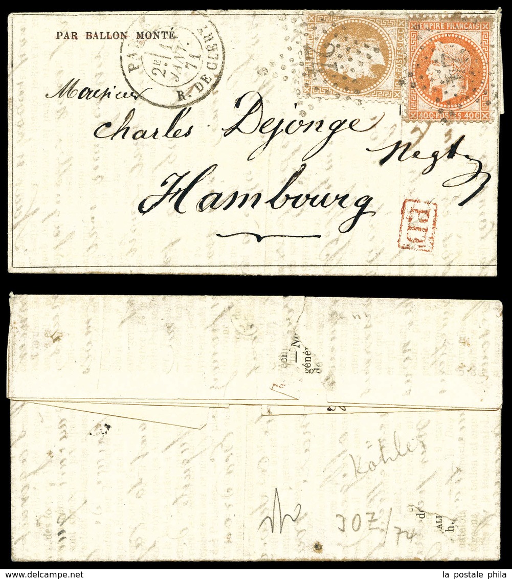 O Gazette Des Absents N°26 Pour HAMBOURG Affranchie Avec 10c +40c Lauré Obl étoile 24 De Paris Le 14 Janv 1871, PD Rouge - Guerra Del 1870