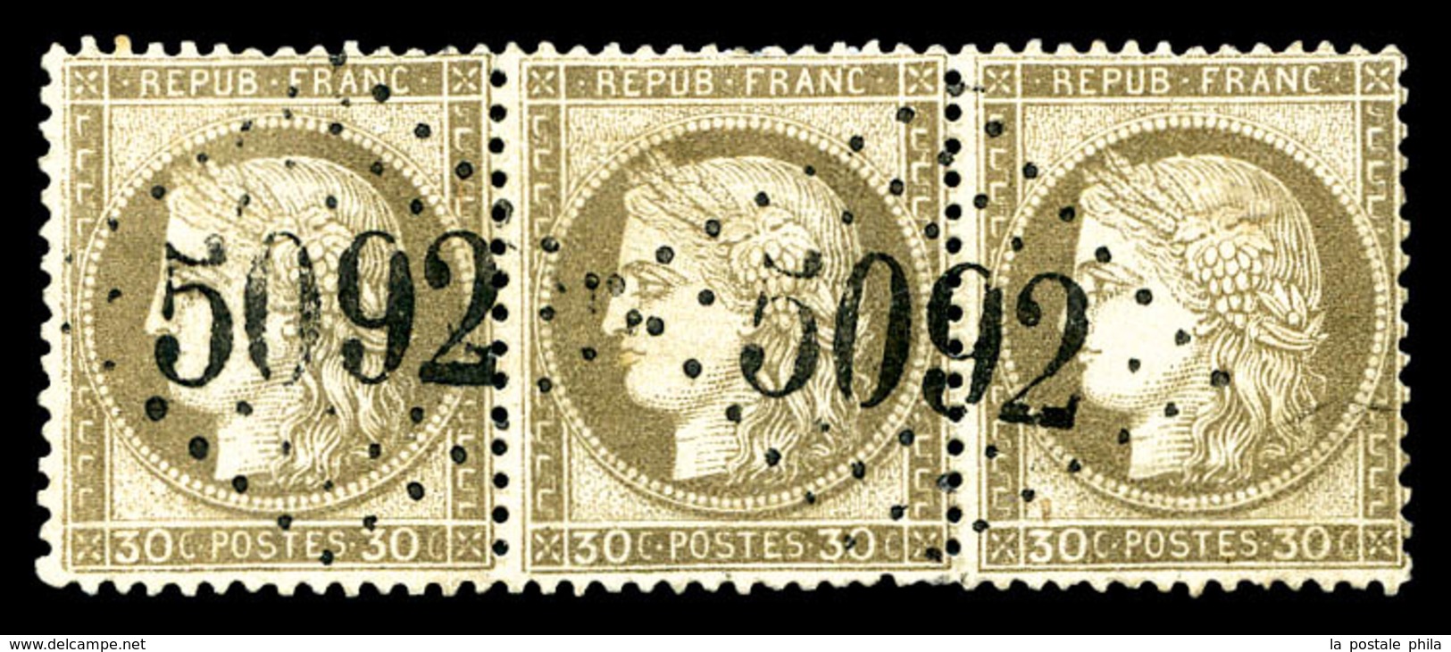 O Mersina, N°56, 30c Cerès, Bande De 3 Obl GC '5092' De Mersina. SUP   Qualité: O   Cote:  Euros - 1849-1876: Période Classique