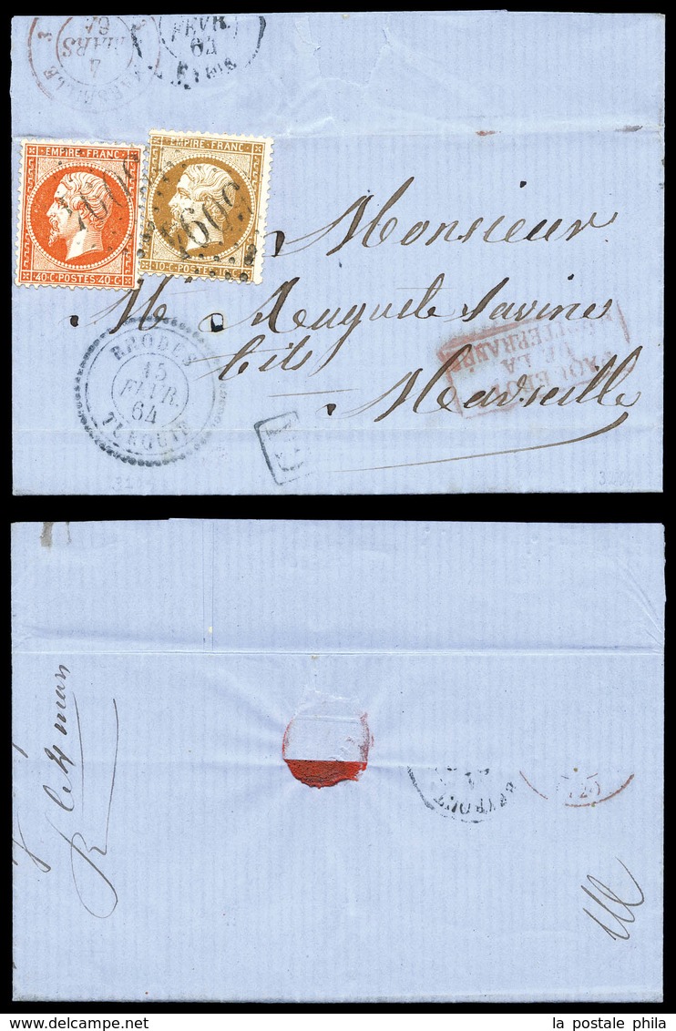 O Rhodes, Empire Dentelés: 40c Orange +10c Bistre Obl GC '5094' +càd Type 22 De Rhodes (turquie) Sur Petite Lettre Du 15 - 1849-1876: Période Classique