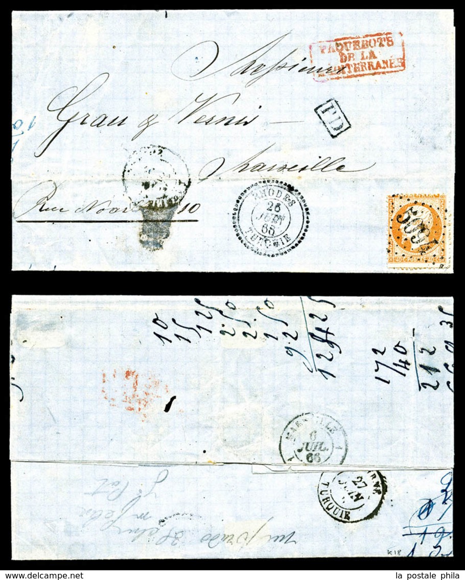 O Rhodes, N°23, 40c Orange Obl GC '5094' + Càd Perlé De Rhodes Le 26 Juin 66 Pour Marseille, Arrivée Le 6 Juillet 66. Au - 1849-1876: Klassik