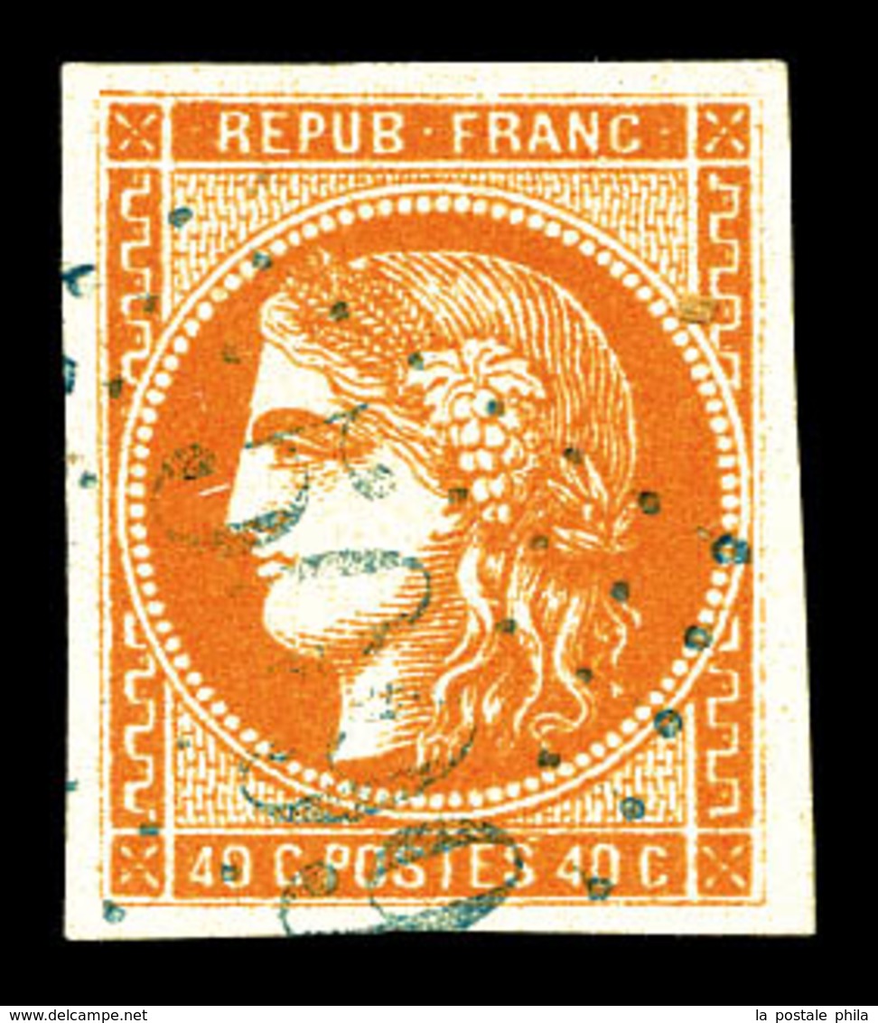 O Sulina, N°48, 40c Bordeaux Obl GC '5099' En Bleu. TTB (certificat)   Qualité: O   Cote: 750 Euros - 1849-1876: Classic Period