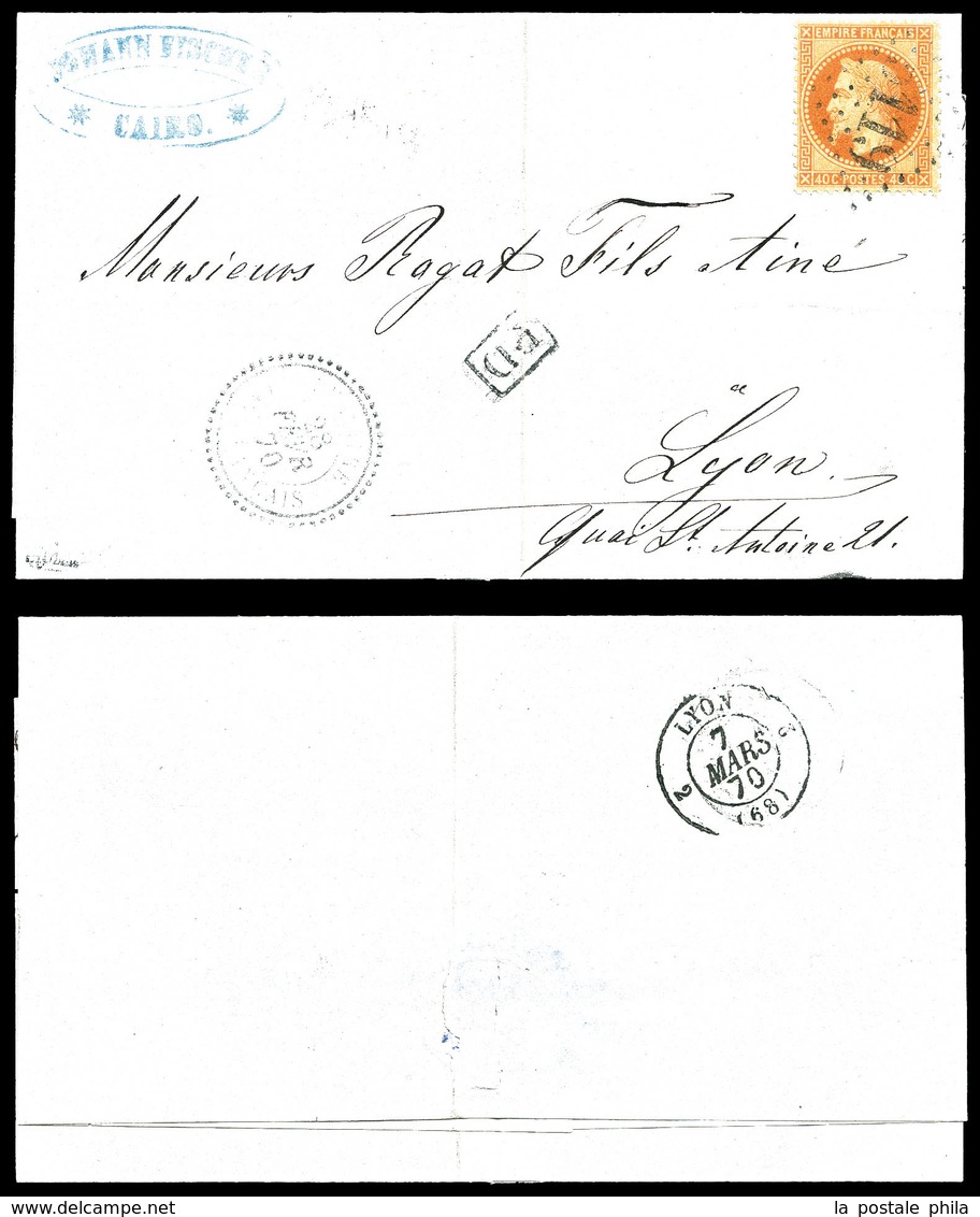 O Le Caire, 40c Lauré Obl '5119' + Càd T 24 Du Caire Sur Lettre Du 28 Fev 70 à Destination De Lyon. SUP (signé Brun/cert - 1849-1876: Classic Period