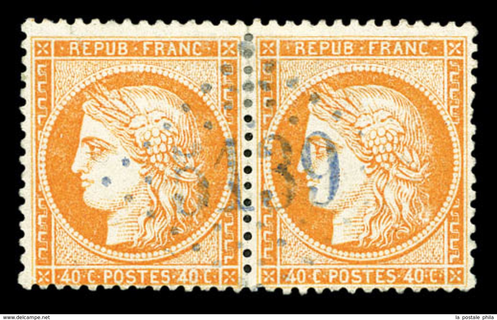 O Kustendje, N°38, 40c Siège En Paire Obl GC '5139' En Bleu De Kustendje (ex De Droite Infime Pelurage). SUP. R. (signé/ - 1849-1876: Période Classique