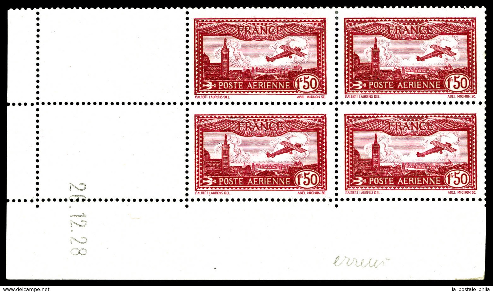 ** N°5, 1f 50 Carmin Bd4 Cdf Daté Du 26.12.28 (erreur De Date) (2ex*). TTB   Qualité: **   Cote: 285 Euros - 1927-1959 Mint/hinged