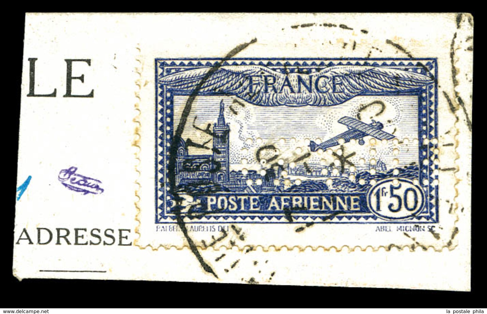 O N°6c, 1F50 Outremer Perforé 'E.I.P.A.30' Obl Spéciale De L'expo Sur Son Support, TB (certificat)   Qualité: O   Cote:  - 1927-1959 Mint/hinged