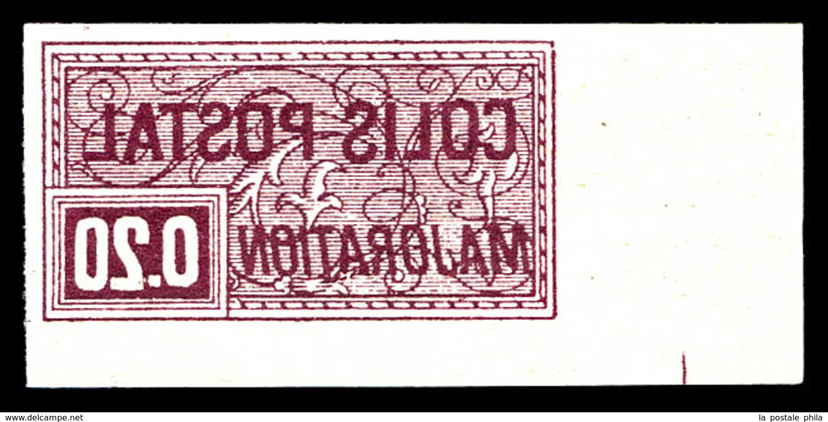 ** N°154B, N° Maury, 20c Lilasbrun Non Dentelé, Impression Inversée Cdf, Tirage Special De 25 Exemplaires. SUPERBE. R.R. - Neufs