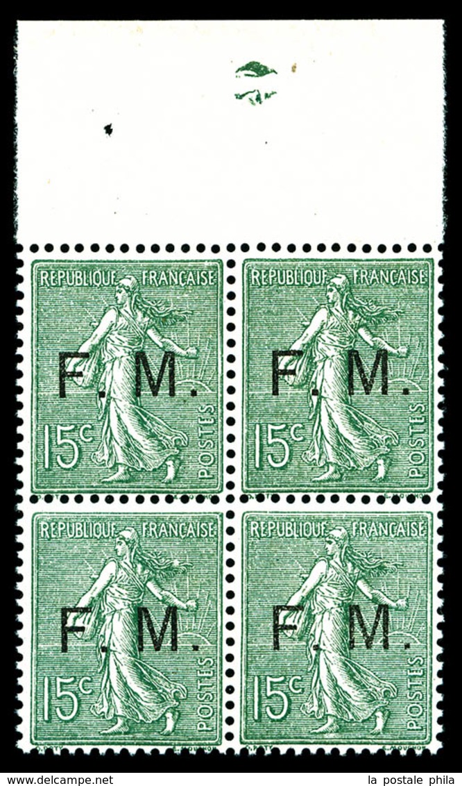 ** N°3, 15c Vertolive Surchargé En Bloc De Quatre, Haut De Feuille, TB (certificat)   Qualité: **   Cote: 840 Euros - Military Postage Stamps