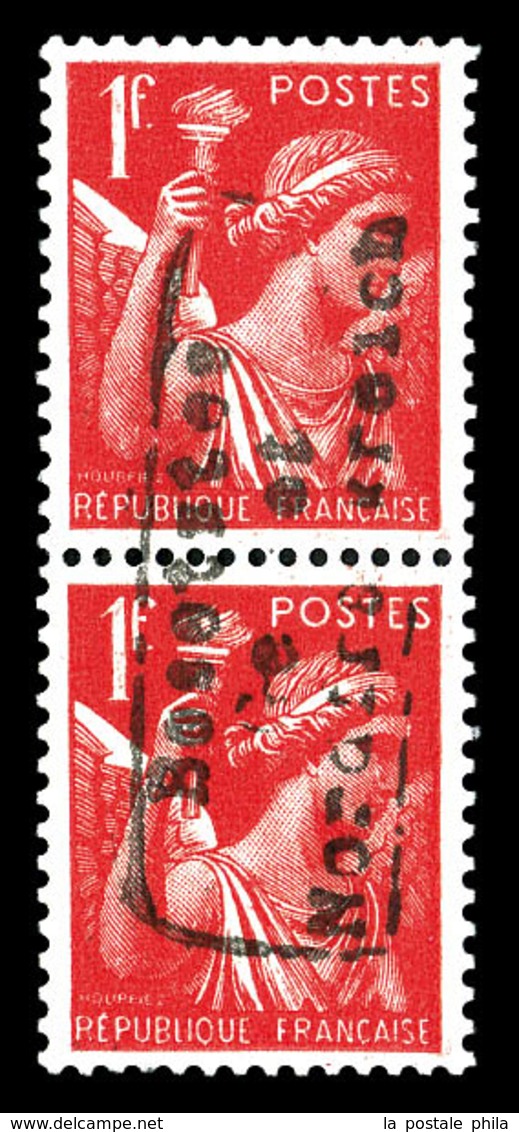 ** Iris, 1f Rouge En Paire Surchargée Dunkerque. TTB (certificat)   Qualité: ** - War Stamps