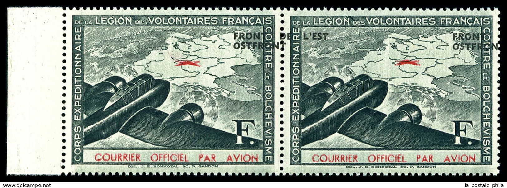 ** N°4a, F Vert Foncé Et Rouge: Surcharge à Cheval En Paire Bdf, TB (certificat)   Qualité: **   Cote: 270 Euros - War Stamps