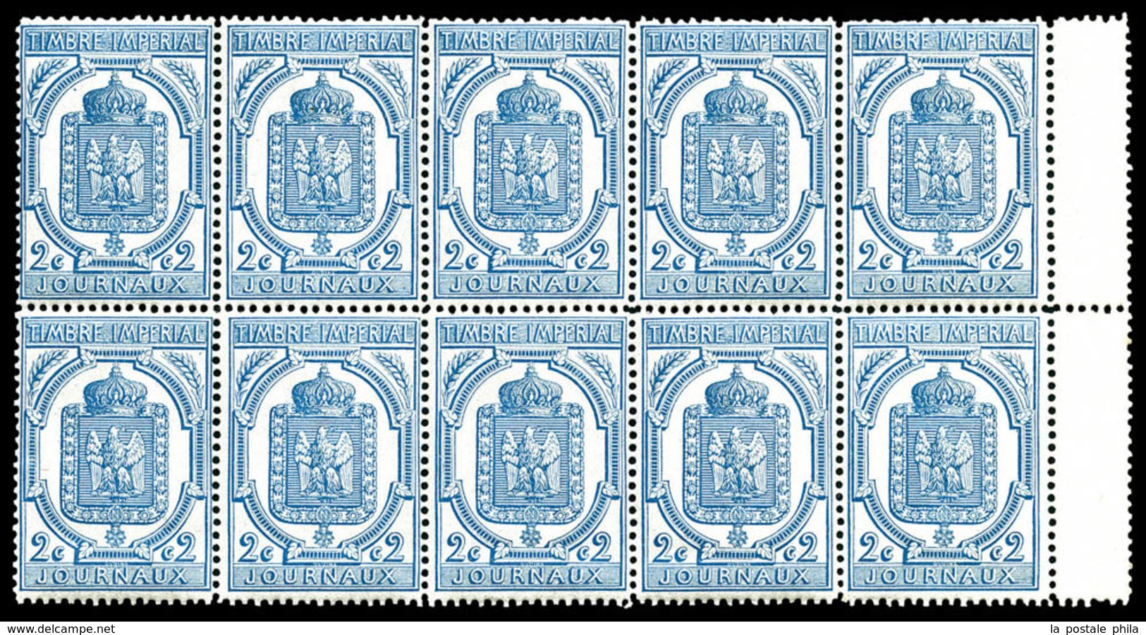 ** N°8, 2c Bleu En Bloc De 10 Exemplaires. TB (certificat)   Qualité: ** - War Stamps