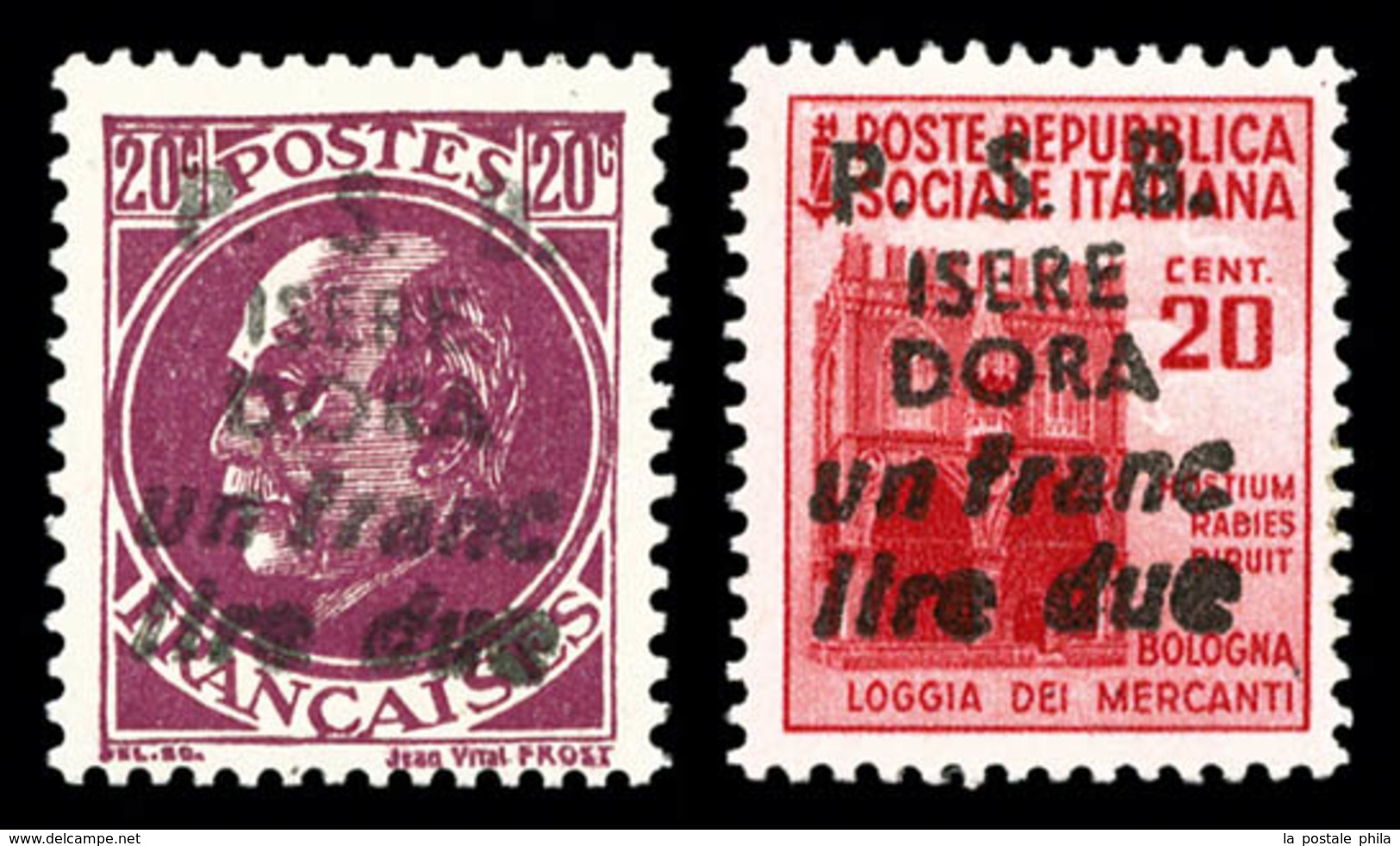 ** N°1/2, MAQUIS ISEREDORA: 20c Violet Et Timbre Italien De La République Sociale N°33, Les 2 Valeurs SUP (signé Mayer/c - Liberazione