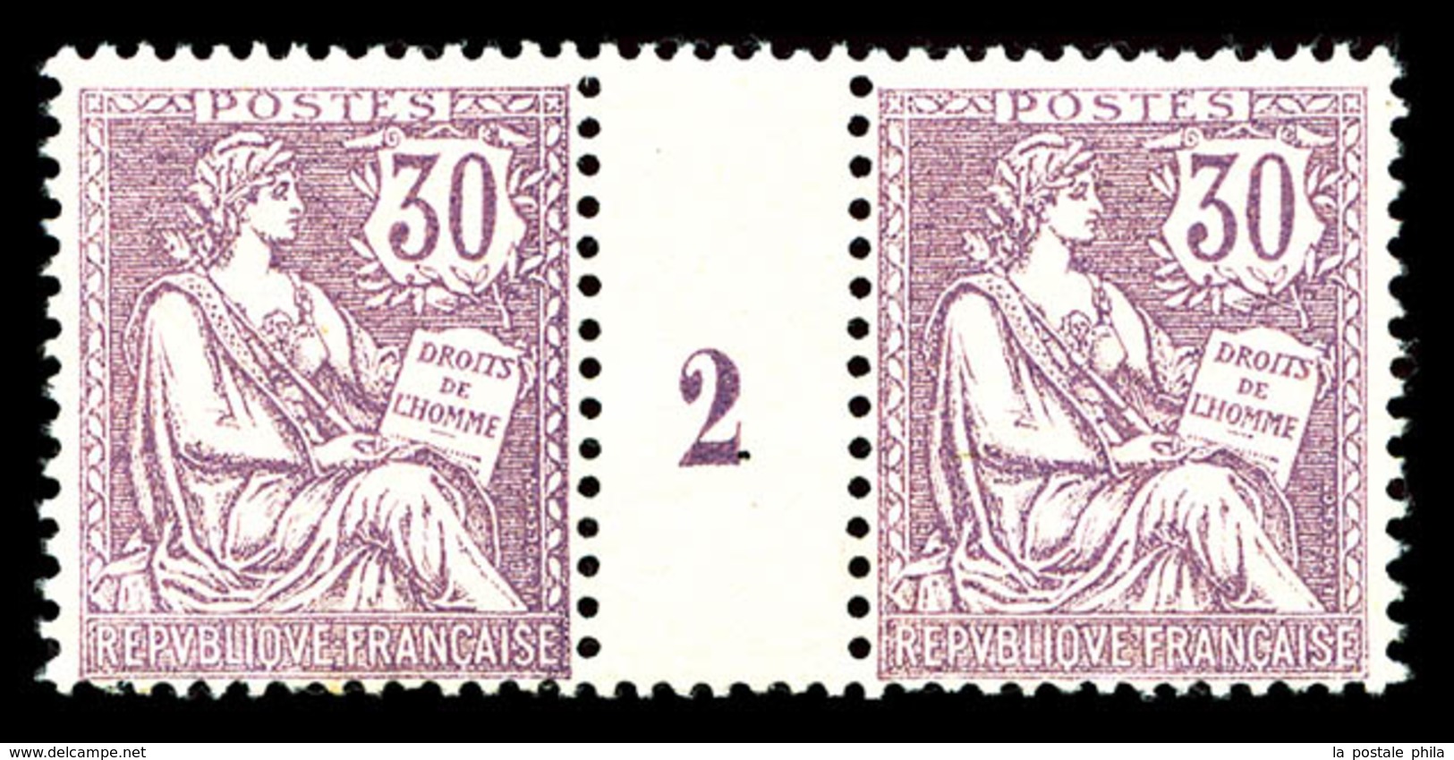 ** N°128, 30c Violet En Paire Millésime '2', RARE Et SUP (signé/certificat)   Qualité: **   Cote: 2550 Euros - Millésimes