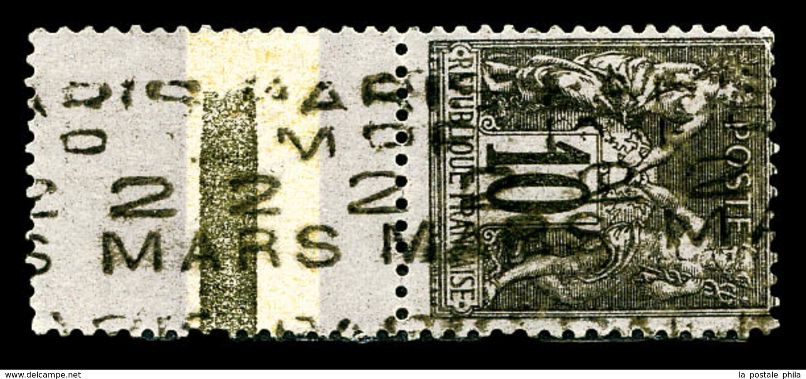 (*) N°4, 10c Noir Sur Lilas Surchargé Horizontalement 4 Lignes Du 22 Mars, Bas De Feuille. SUPERBE. R.R.R (signé Calves/ - 1893-1947