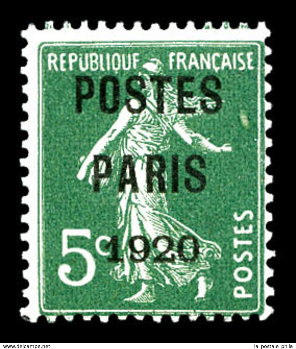 ** N°24, 5c Vert Surchargé 'POSTE PARIS 1920', Fraîcheur Postale, SUP (signé Brun/certificat)   Qualité: **   Cote: 850  - 1893-1947