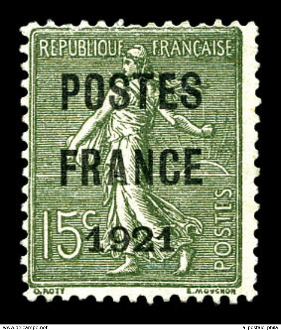 (*) N°34, 15c Vertolive Surchargé 'POSTE FRANCE 1921', TTB (signé Scheller/certificat)   Qualité: (*)   Cote: 1400 Euros - 1893-1947