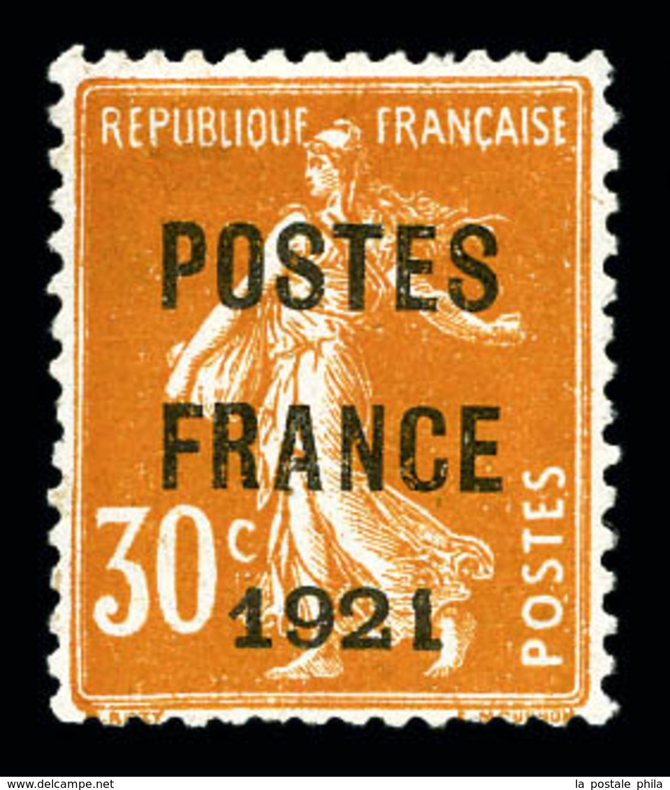 (*) N°35, 30c Orange Surchargé 'POSTE FRANCE 1921', Très Bon Centrage, RARE DANS CETTE QUALITE, SUPERBE (signé Calves/Br - 1893-1947