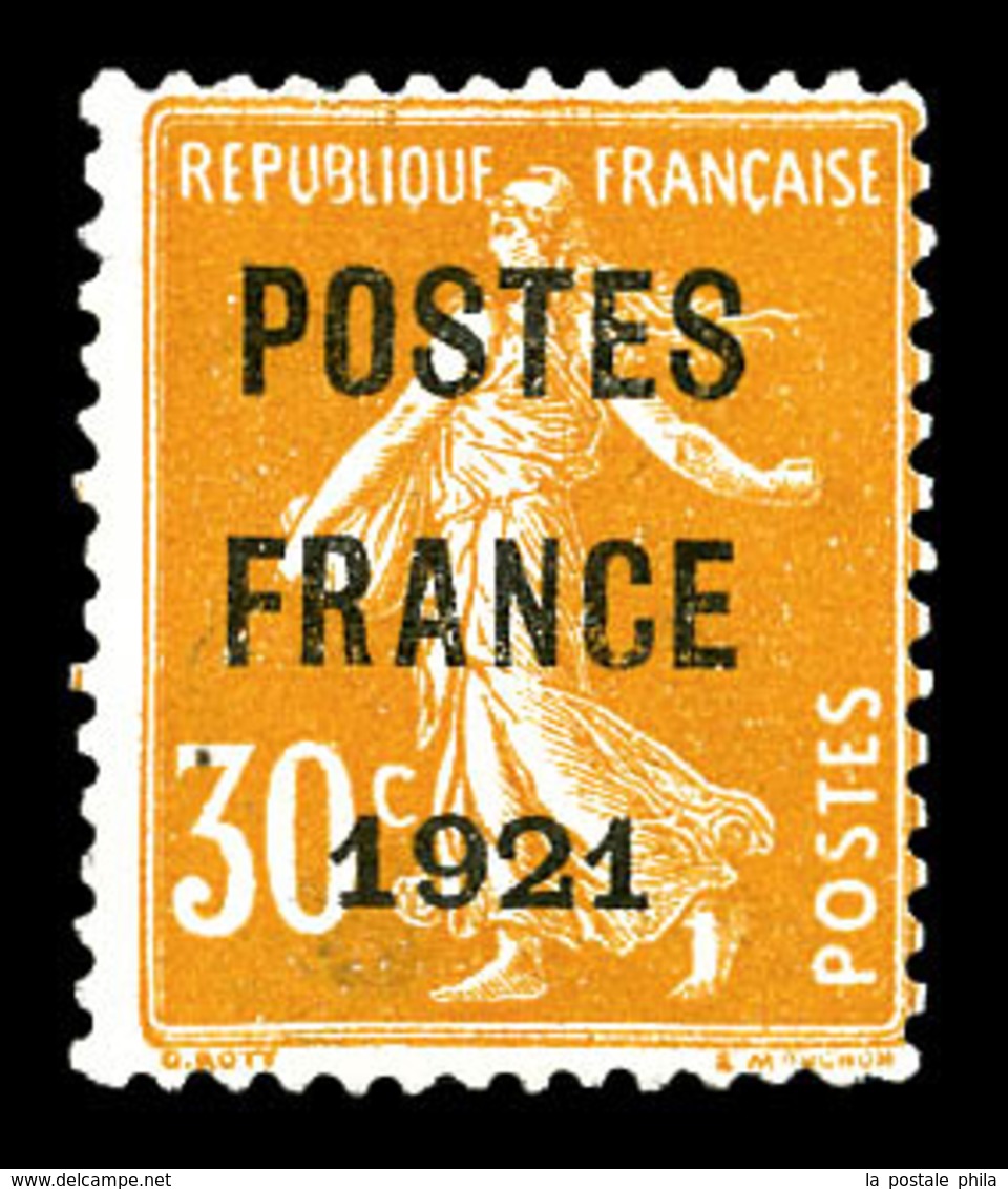 (*) N°35, 30c Orange Surchargé 'POSTE FRANCE 1921', RARE Et SUPERBE (signé Brun/Scheller/certificat)   Qualité: (*)   Co - 1893-1947