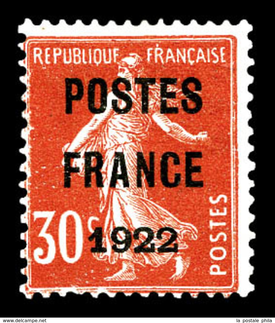 (*) N°38, 30c Semeuse Surchargé 'POSTE FRANCE 1922'. TTB (signé/certificat)   Qualité: (*)   Cote: 950 Euros - 1893-1947